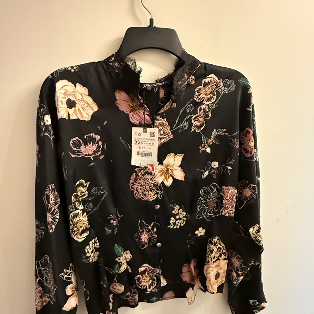 Zara Black Floral Blouse